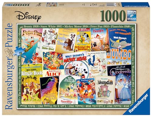 Ravensburger - Puzzle Disney Vintage Movie Post, 1000 Pezzi, Idea Regalo, Per Lei O Lui, Puzzle Adulti