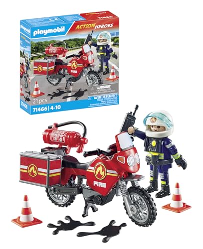Playmobil Action Heroes 71466 Moto Dei Pompieri, Con Una Radio E Un Estintore, Giochi Di Ruolo Divertenti, Giocattolo Sostenibile Per Bambini Dai 4 An