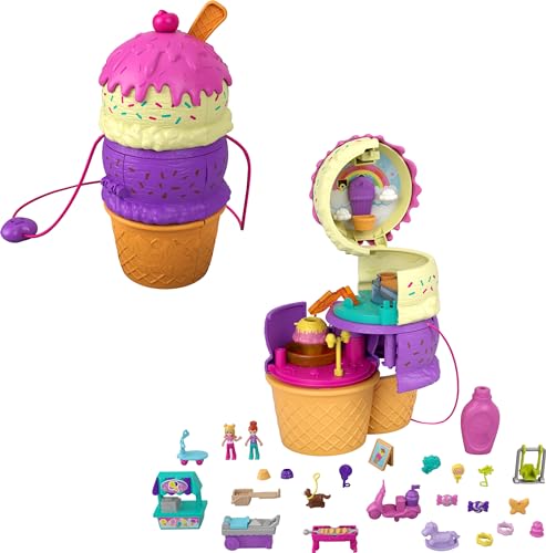 Polly Pocket - Playset Borsetta Twist Gelato, A Tema Parco Giochi, 3 Piani, 25 Accessori, Giocattolo Per Bambini 4+Anni, Hfr00