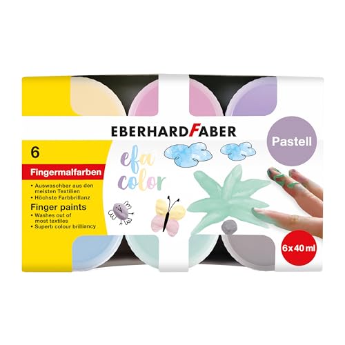 Eberhard Faber 578604 - Set Di Colori A Dita Per Bambini Con 6 Colori Pastello, Ciascuno Di Circa 40 Ml, Facili Da Miscelare E Ad Asciugatura Rapida,
