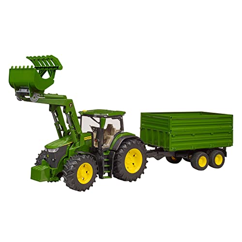 Bruder 03155 - John Deere 7R 350 Con Caricatore Frontale E Rimorchio Da Trasporto Ad Asse Tandem, Trattore, Rimorchio