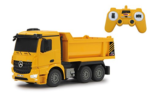 Jamara- Autocarro Cass. Ribal Mercedes-Benz Arocs Giocattolo Telecomandato, Scala 1:26, 2.4G, Colore Giallo, 405108