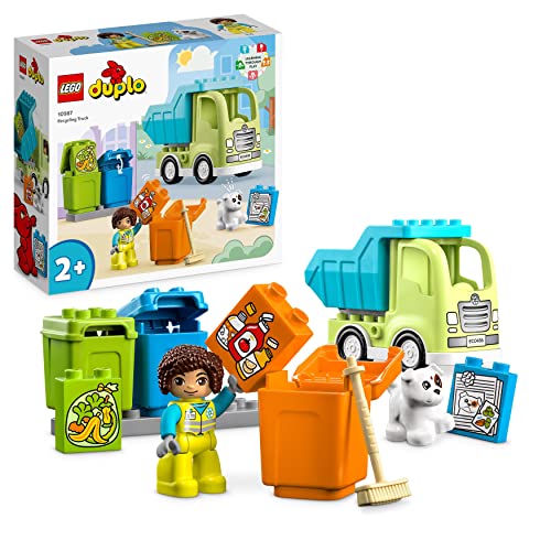 Lego Duplo Camion Riciclaggio Rifiuti, Gioco Educativo Per Bambini Dai 2 Anni, Camion Della Spazzatura Giocattolo Per Raccolta Differenziata Con Bidon