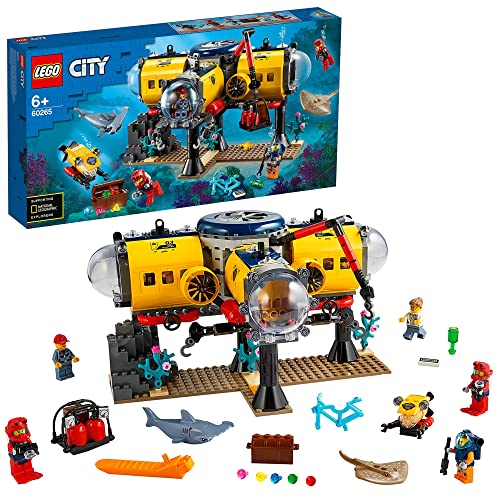 Lego 60265 City Base Per Esplorazioni Oceaniche, Sottomarino Giocattolo, Animali Marini Squalo E Manta, Giochi Per Bambini Dai 6 Anni In Su