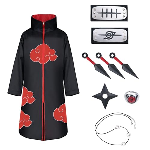 Acwoo Anime Akatsuki Mantello Costume, Cosplay Anime Halloween E Mantello Di Natale Vestito Operato Con Collana Anello Fascia Per Bambini E Adulti