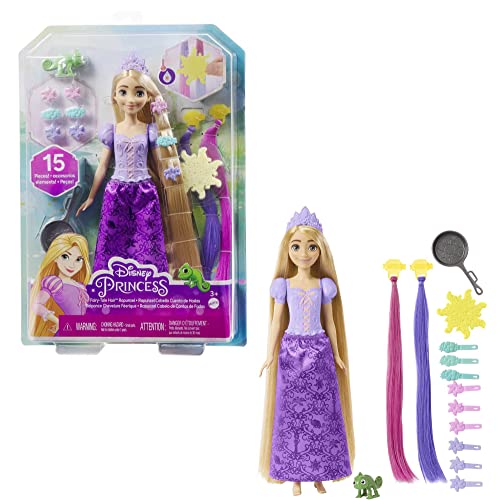 Disney Princess - Rapunzel Chioma Magica, Bambola Con Extension Capelli Cambia-Colore E Accessori Per Lo Styling, Giocattolo Per Bambini 3+ Anni, Hlw1
