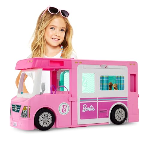 Barbie Camper Dei Sogni - Veicolo 3 In 1 Trasformabile Con Piscina - Pick-Up E Barca - Dettagli Realistici - 50 Accessori - Regalo Bambini 3-7 Anni, G