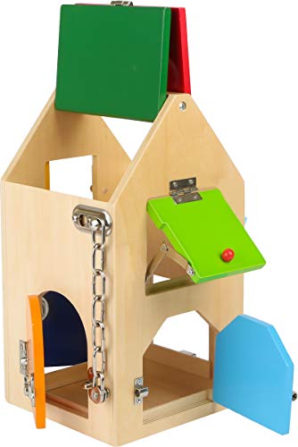 Small Foot 4432 Casa Delle Chiusure, In Legno, Con Lucchetti, Leve, Chiavistelli, Cerniere. A Partire Dai 3 Anni