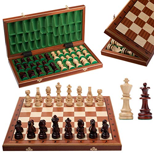 Master Of Chess Scacchiera In Legno Da Torneo 50 Cm - Intarsiato Scacchiera Portatile - Grandi Set Di Scacchi Pieghevoli Per Bambini E Adulti - Con Fi