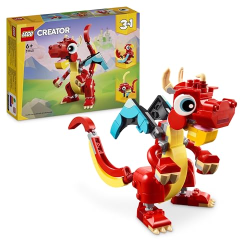 Lego Creator 3 In 1 Drago Rosso, Giochi Per Bambini E Bambine Da 6 Anni Fan Degli Animali, Action Figure Ricostruibile In Pesce Con Pinne Mobili E Fen