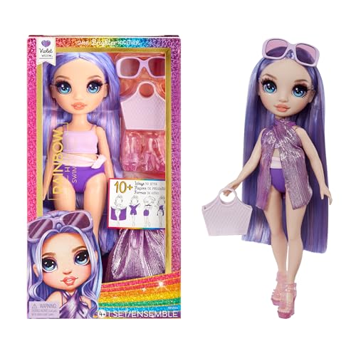 Rainbow High Swim & Style - Violet (Viola) - Bambola Da 28 Cm Con Confezione Scintillante E Oltre 10 Outfit - Costume Da Bagno Rimovibile, Sandali, Ac