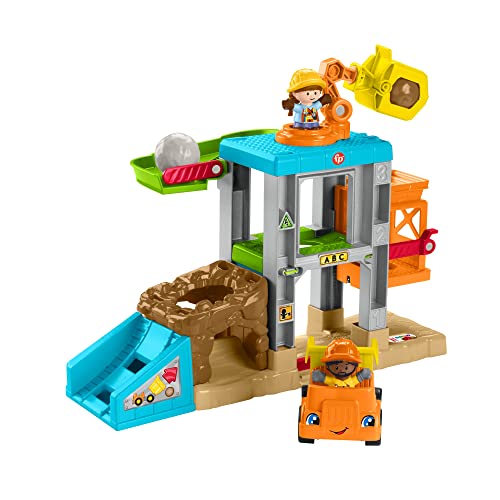 Fisher-Price- Playset Little People Cantiere Carica E Impara Con Suoni, Include Una Gru, Un Ascensore, Un Camion E 2 Personaggi Operai Edili, Giocatto