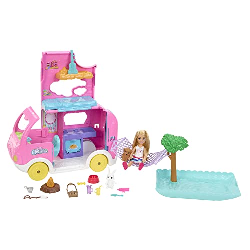 Barbie Brb Chel Ndv, Chelsea Veicolo 2 In 1 Camper Giocattolo, Colore Multicolore, Taglia Unica, Hnh90