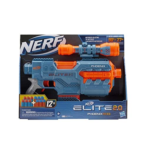 Hasbro Nerf Elite 2.0-Phoenix Cs-6 (Blaster Motorizzato Con Caricatore A Clip, Mirino E 12 Dardi Inclusi), E9961Eu4, 4 Batterie Aa