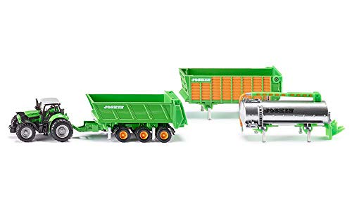 Siku 1848, Trattore Deutz-Fahr Con Rimorchio Joskin, 1:87, Metallo E Plastica, Verde, 5 Pezzi, Con Sistema Di Sostituzione Pezzi