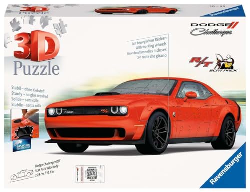 Ravensburger - 3D Puzzle Dodge Challenger Scat Pack Red, 165 Pezzi, 10+ Anni