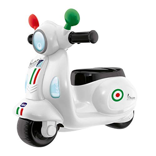 Chicco Vespa Primavera - Moto Giocattolo Cavalcabile Con Pannello Elettronico, Luci E Suoni, Ruote Di Supporto Rimuovibili, Max 20 Kg, Per Bambini 1-3