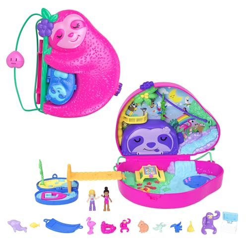 Polly Pocket - Borsetta Dolce Bradipo, Playset 2 In 1 Mamma E Cucciolo, Cofanetto Da Viaggio Con 2 Micro Bambole E 12 Accessori Inclusi Tra Cui 8 Cucc