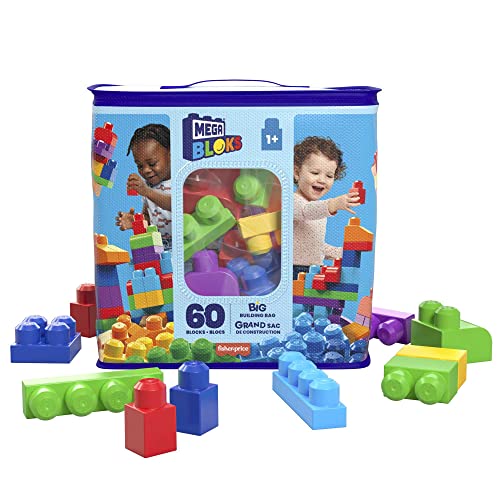 Mega Bloks Sacca Ecologica, Blocchi Da Costruzione, Giocattolo Per Bambini 1+ Anni, Blu, 60 Pezzi, Dch55