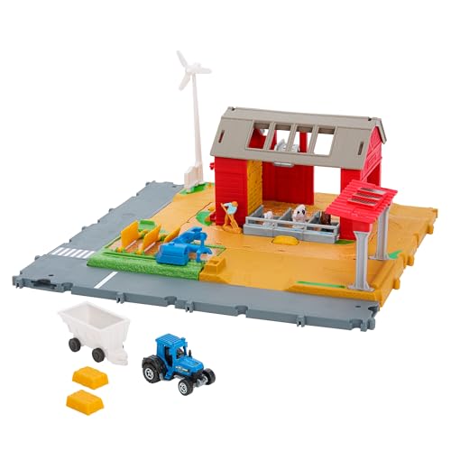 Matchbox Action Drivers - Avventure In Fattoria, Playset Con Trattore In Scala 1:64, Rimorchio, 2 Balle Di Fieno E Animali Inclusi, Giocattolo Per Bam