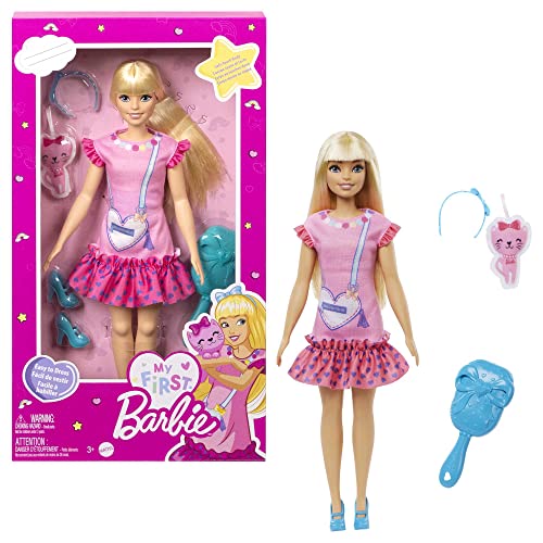 Barbie - La Mia Prima Barbie, Giocattolo Per Bambini 3+ Anni, Bambola Alta 34 Cm Con Busto Morbido E Arti Snodati, Abito Rosa E Una Borsetta A Forma D