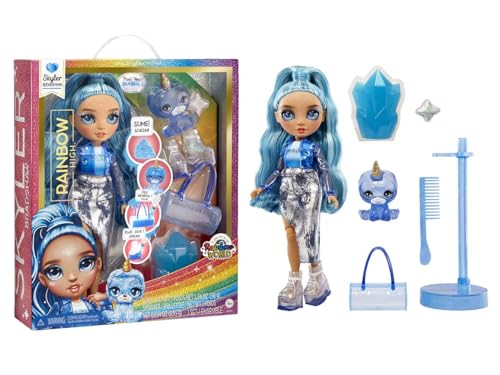 Rainbow High Fashion Doll Con Slime Kit & Animale - Skyler (Blu) - Bambola Scintillante Da 28 Cm Con Slime Scintillante, Animale Magico E Accessori Mo
