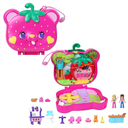 Polly Pocket - Cofanetto Orsetto Fragolino, Playset Da Viaggio Con Esterno Interattivo, 2 Micro Bambole E 12 Accessori Inclusi, 5 Funzionalità Di Narr