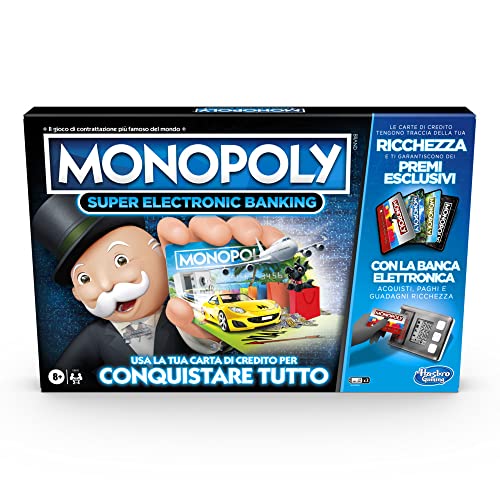 Hasbro Monopoly Super Electronic Banking, Gioco In Scatola, Variante Con Carte Di Credito E Spazi Aerei, Include Lettore Elettronico Hasbro Gaming, Pe