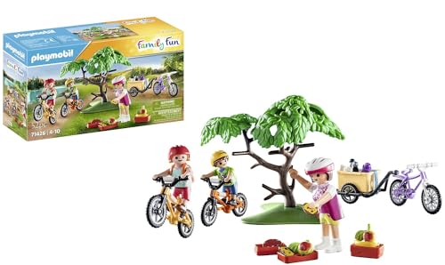 Playmobil Family Fun 71426 Gita In Mountain Bike, Camping, Gita In Bicicletta In Famiglia, Con Tre Biciclette, Caschi E Uno Zaino Pieno Di Snack E For