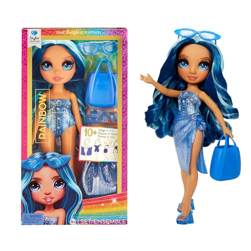 Rainbow High Swim & Style - Skyler (Blu) - Bambola Da 28 Cm Con Confezione Scintillante E Oltre 10 Outfit - Costume Da Bagno Rimovibile, Sandali, Acce