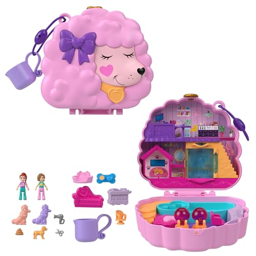 Polly Pocket - Cofanetto Barboncino Toeletta Glam, Playset Con 2 Micro Bambole E Cuccioli Inclusi, Gioco D'Acqua E 12 Accessori Di Cui 2 Cambia Colore