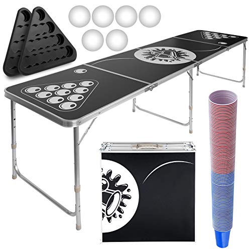 Jago® Set Tavolo Da Beer Pong - Tavolo Regolabile In Altezza, Pieghevole, 100 Bicchieri, 6 Palline, 2 Rack Per Tazze, Portapalline - Birra Pong, Party