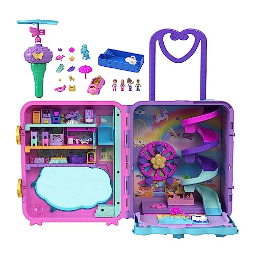 Polly Pocket Pollyville - Trolley Resort Vacanze, Playset Apribile Con 3 Località Diverse, Include 4 Bambole, 1 Veicolo E 25 Accessori, Giocattolo Per