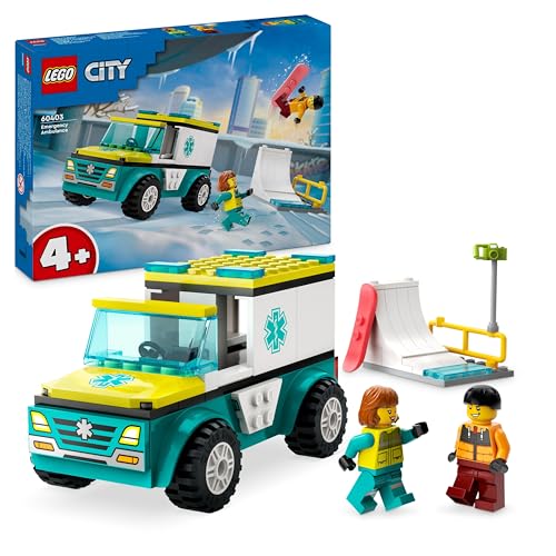Lego City Ambulanza Di Emergenza E Snowboarder, Veicolo Giocattolo Fuoristrada Per Il Pronto Soccorso, Giochi Per Bambini Bambine Da 4 Anni In Su Con 