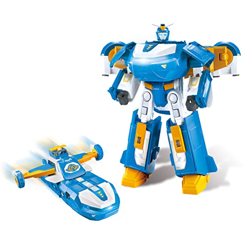 Super Wings 3-In-1 World Aircraft Transforming Robot Con Effetti Luminosi E Sonori, Con Un Transform-A-Bot Jett Da 2'', Giocattoli Transformer Per Bam