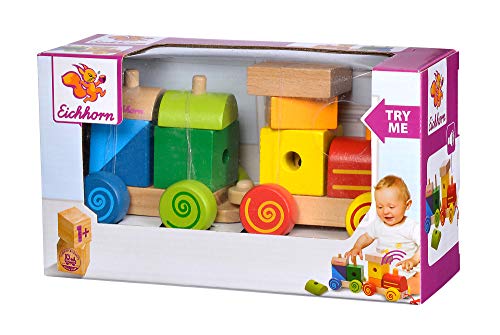 Eichhorn 100003453 Lok Con Suono, Ciondolo Con Mattoncini, Lunghezza 17 Cm, Betulla E Legno Di Pino, Wb, Try Me,1J+, Multicolore