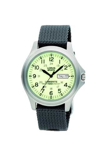 Rj655Ax9 Lorus, Orologio Da Polso Analogico Da Uomo, Fluorescente, Con Datario, Grigio, Nylon