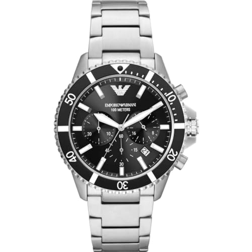 Emporio Armani Orologio Da Uomo, Movimento Cronografo, Cassa In Acciaio Inossidabile 43 Mm Con Bracciale In Acciaio Inossidabile, Ar11360