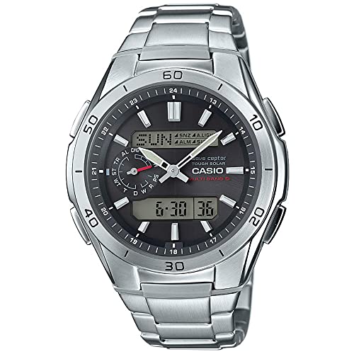 Casio Wave Ceptor Orologio Con Ricezione Segnale Radio E Funzione Solare, Cassa In Acciaio E Resina, Nero, Digitale, Uomo Con Cinturino In Acciaio Ino