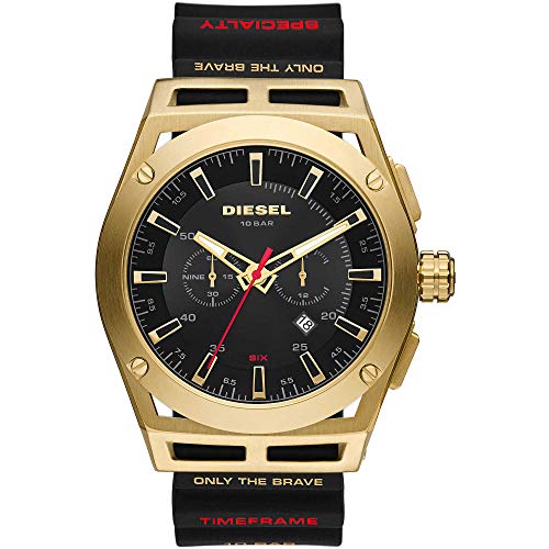 Diesel Orologio Timeframe Da Uomo, Movimento Cronografo, Cassa 48 Mm In Acciaio Inossidabile Dorato Con Cinturino In Silicone, Dz4546