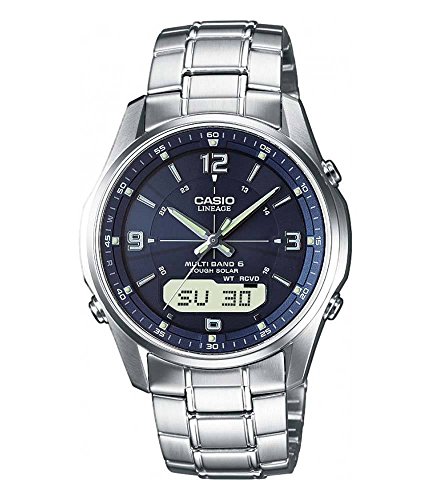 Casio Wave Ceptor Orologio Con Ricezione Segnale Radio E Funzione Solare, Vetro Zaffiro, Azzurro, Analogico - Digitale, Uomo, Con Cinturino In Acciaio