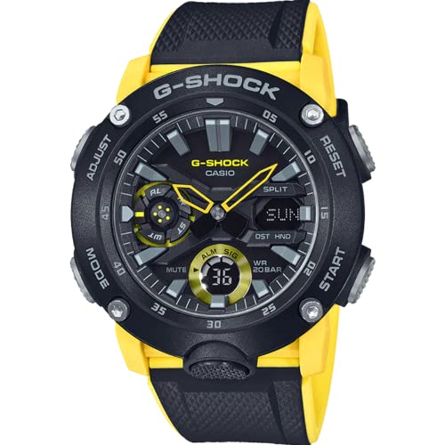 Casio G-Shock Orologio 20 Bar, Giallo/Nero, Analogico - Digitale, Uomo, Con Cinturino In Carbonio, Ga-2000-1A9Er