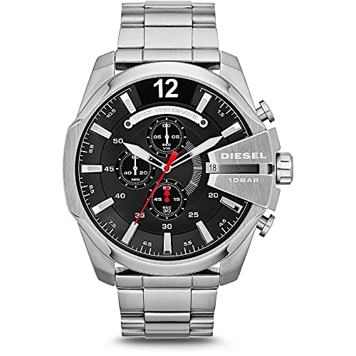 Diesel Orologio Mega Chief Da Uomo, Movimento Cronografo Al Quarzo, Cassa In Acciaio Inossidabile Da 59 Mm Con Bracciale In Acciaio Inossidabile, Dz43