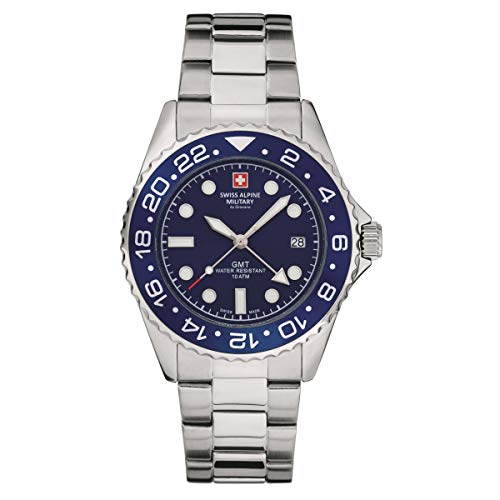Swiss Alpine Military 7052 - Orologio Analogico Al Quarzo, Gmt, Da Uomo, In Acciaio Inox, Acciaio/Blu/Blu – 1135Sam.