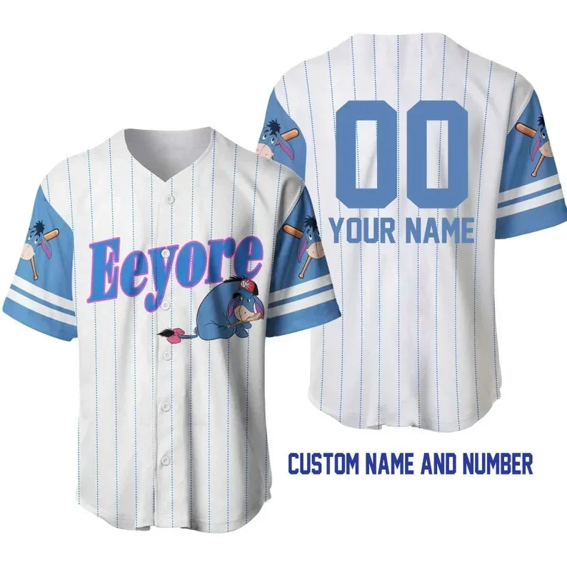 Eeyore Winnie The Pooh Baseball Jersey Nome Personalizzato Disney Baseball Jersey Casual Sports Shirt Mens Womens Eeyore Baseball Jersey