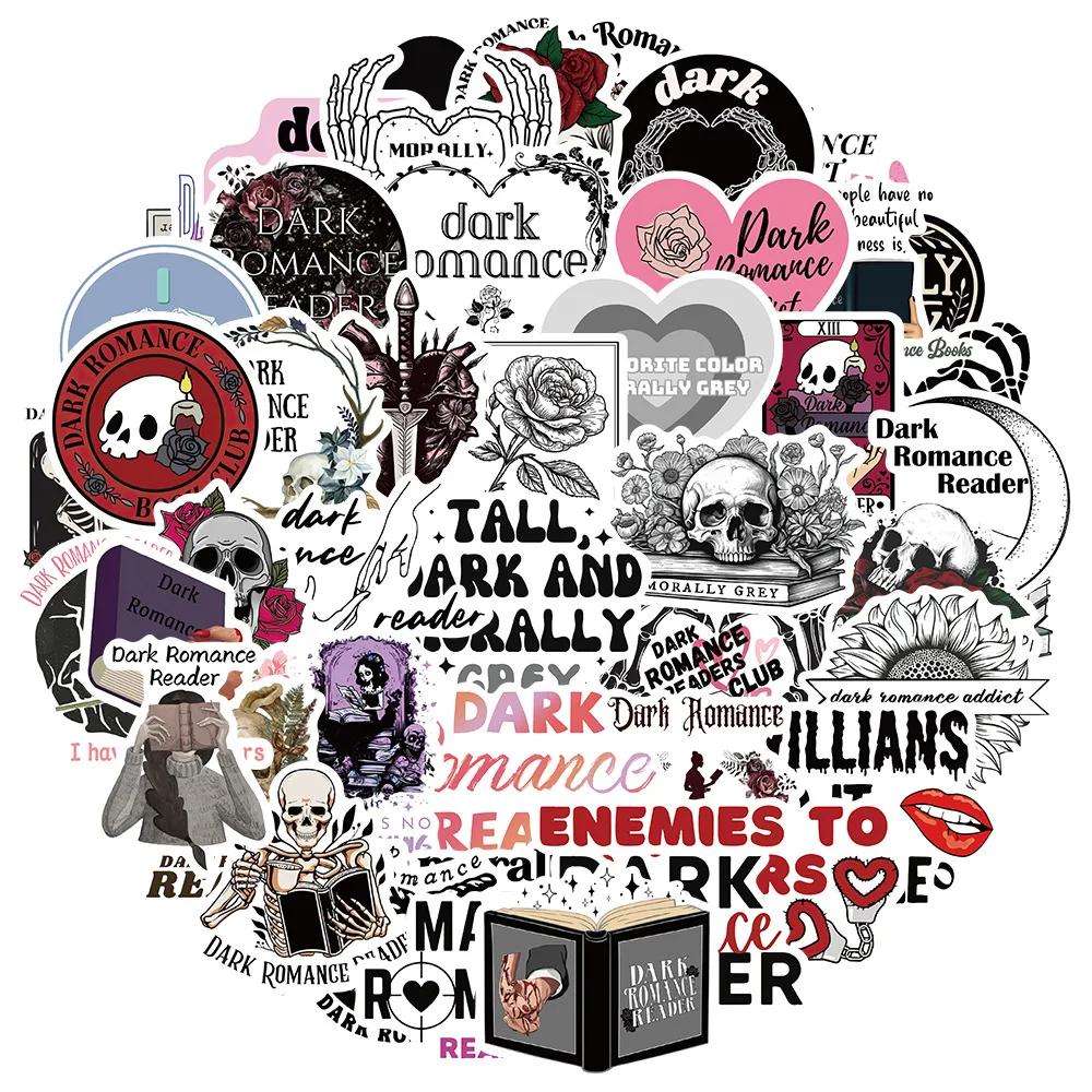 10/30/50Pcs Cartoon Dark Romance Reader Skull Stickers Graffiti Decalcomania Impermeabile Laptop Moto Bagaglio Snowboard Frigo