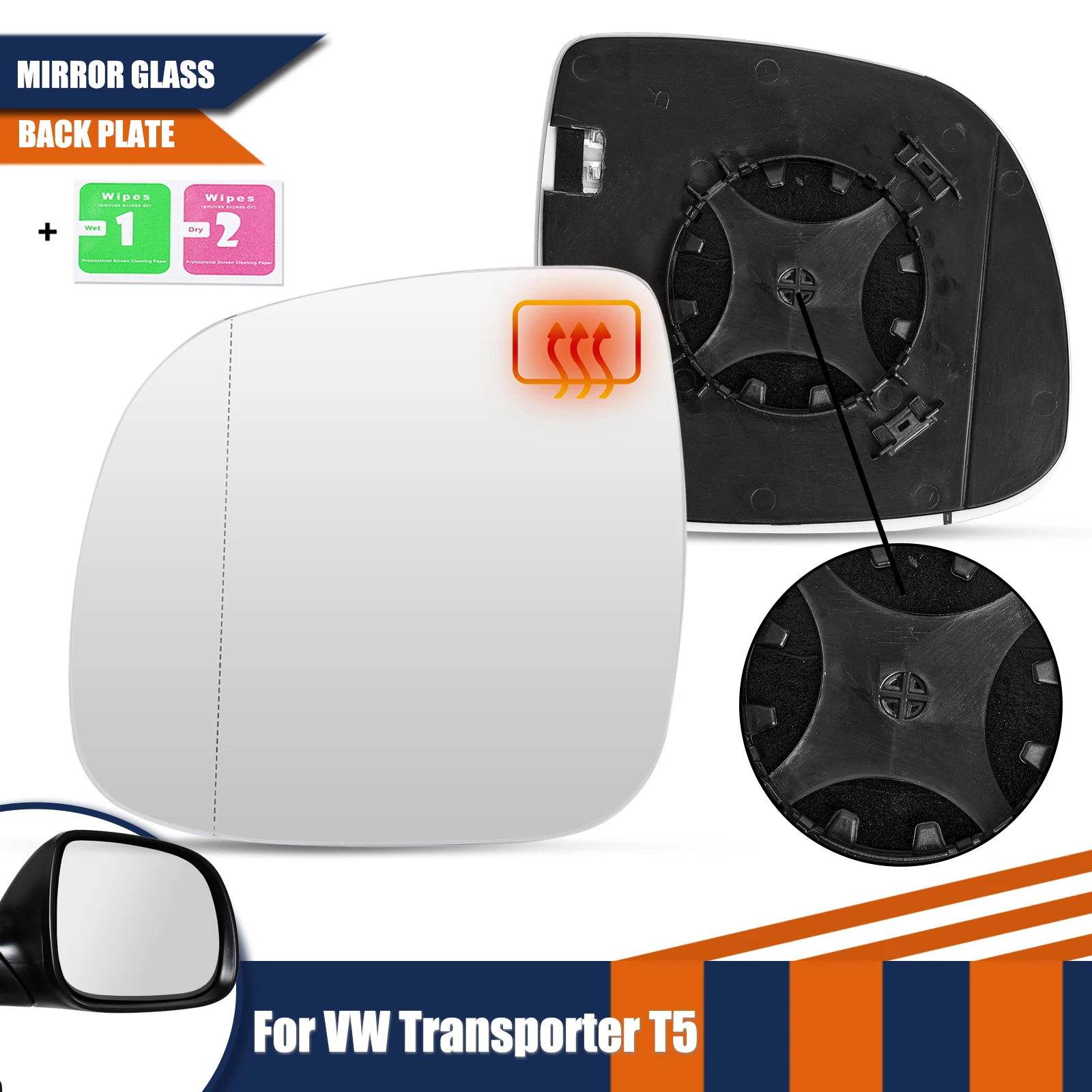 1X Vetro Specchietto Laterale Sinistro Passeggero Riscaldato Per Vw Transporter T5 2009-2016 Transporter T6 2016-Present Large Glass Large Vision