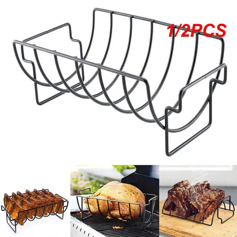 1/2 Pz Antiaderente Rib Shelf Stand Barbecue Rib And Roast Rack Griglia In Acciaio Inox Bbq Pollo Manzo Ribs Rack Cestello Per Grigliare
