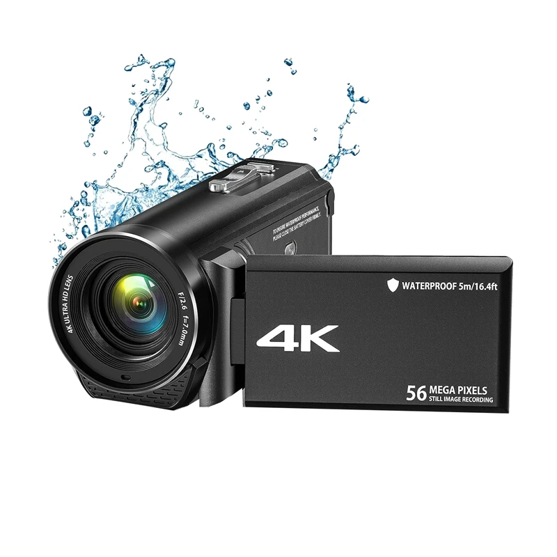 4K Ultra Hd 56Mp 30Fps Vlogging Camera Videocamera Impermeabile In Plastica Nera Per Youtube