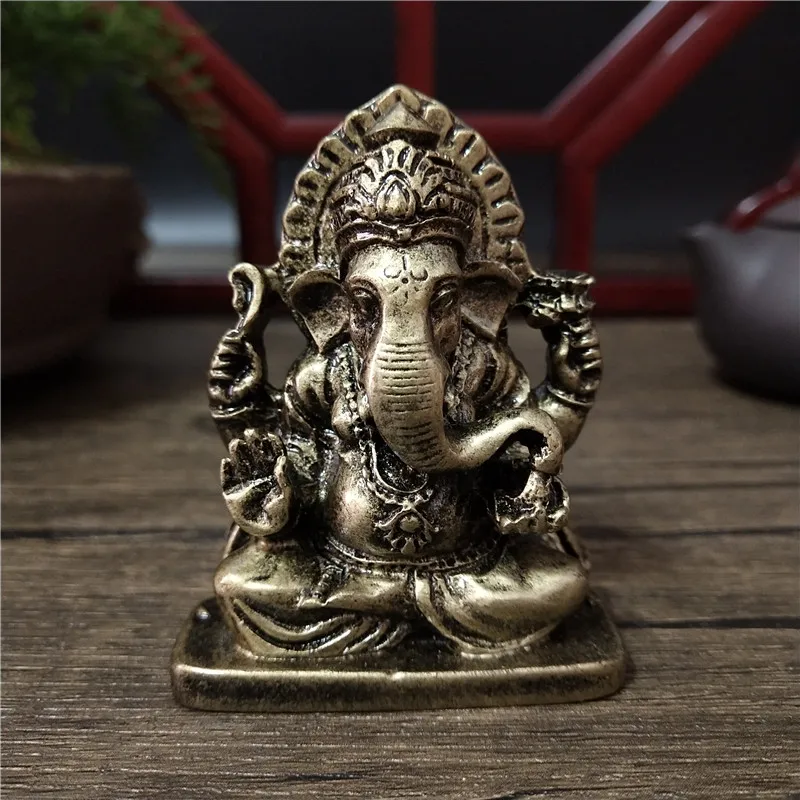 Lord Ganesha Buddha Statue Ornamenti Elefante Dio Indù Scultura Figurine Colore Bronzo Lucky Home Decoration Statue Di Buddha